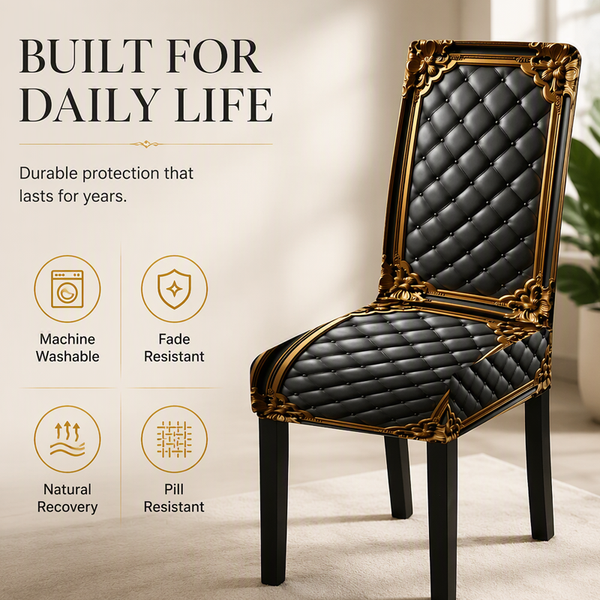 Baroque-style gold-stamped, washable, elastic, elegant chair cover
