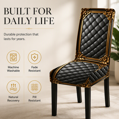Baroque-style gold-stamped, washable, elastic, elegant chair cover
