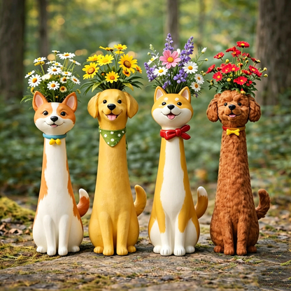 😻 Whimsical Handcrafted Mini Quirky Cat & Puppy Vase | 💖🎁Perfect Gift