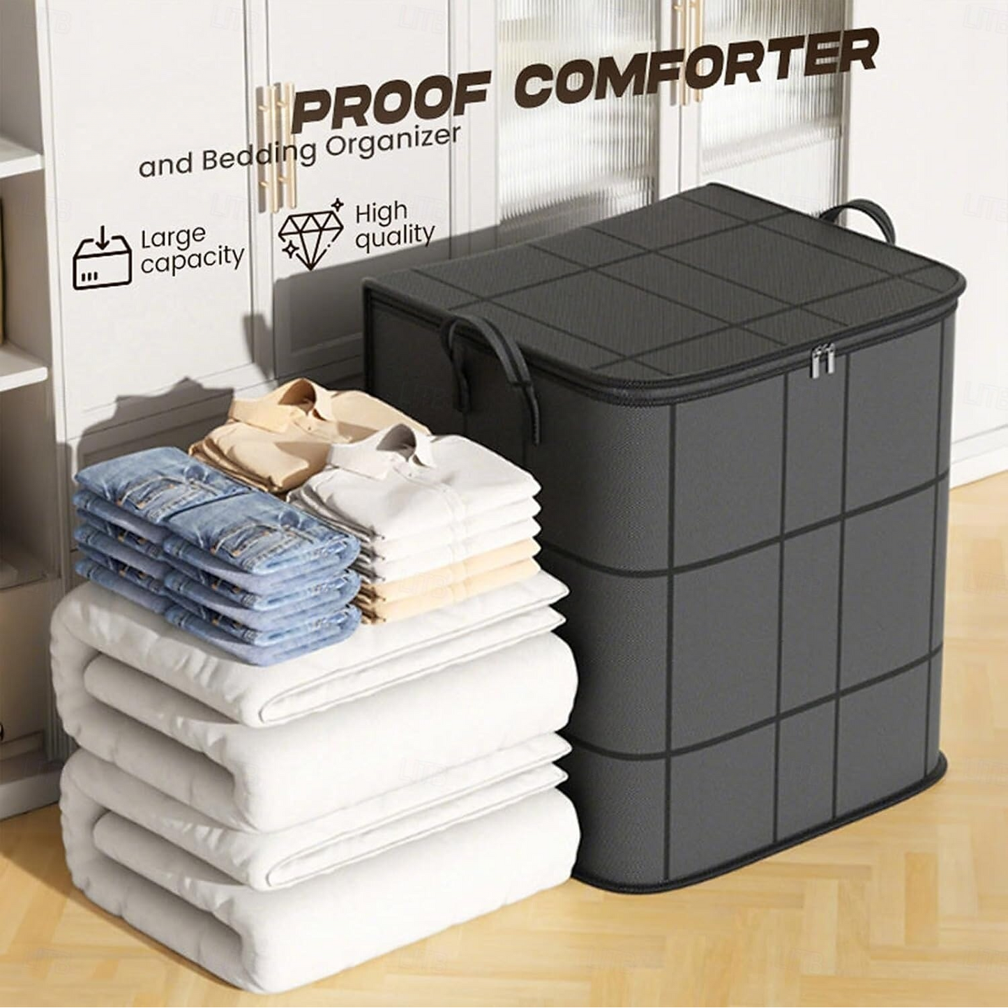 Large Foldable Clothes Storage Bag with Handle and Double Zipper