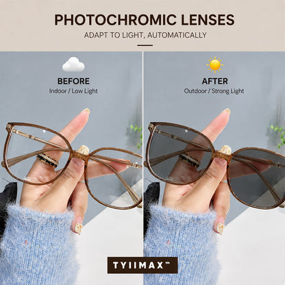 🕶️ Oversized Fashion Prescription Glasses – Trendy Photochromic Lenses with Blue Light Blocking ✨
