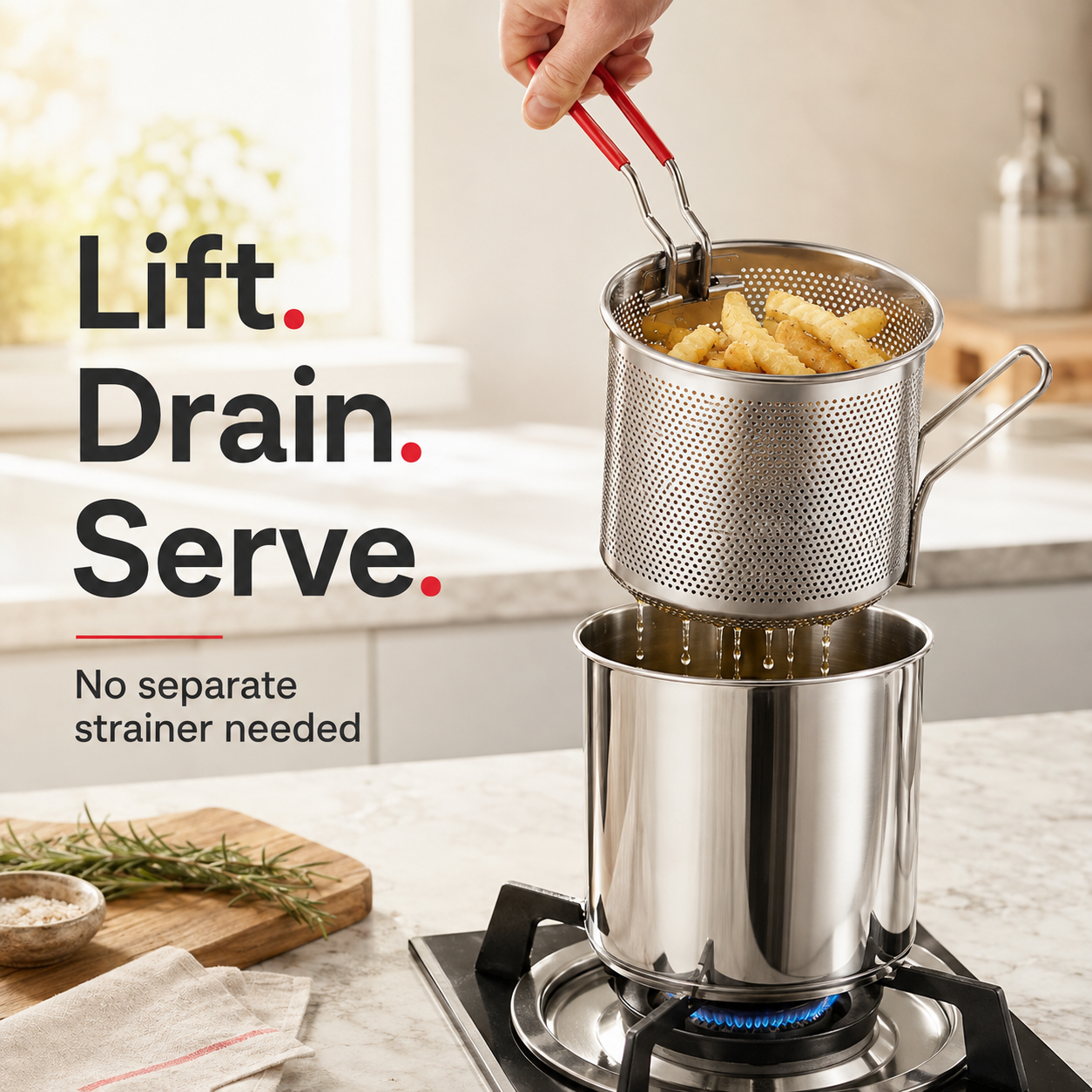 2026🍟 Personal Mini Deep Fryer Set – Stainless Steel Pot with Lift-Out Draining Basket & Food Tongs