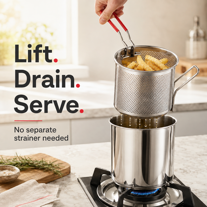 2026🍟 Personal Mini Deep Fryer Set – Stainless Steel Pot with Lift-Out Draining Basket & Food Tongs