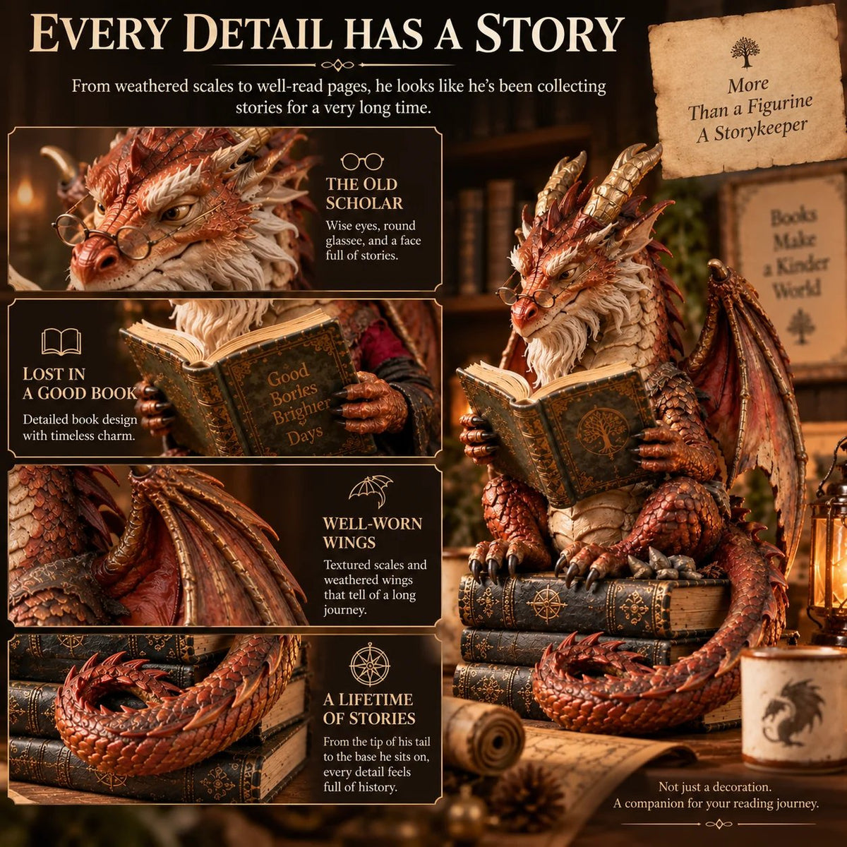 🐉 Wandering Scholar Dragon Figurine – Book Lover Gift