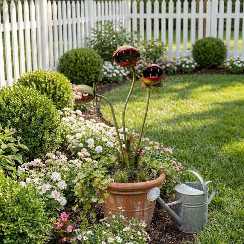 Whimsical Metal Carnivorous Plant Garden Stake