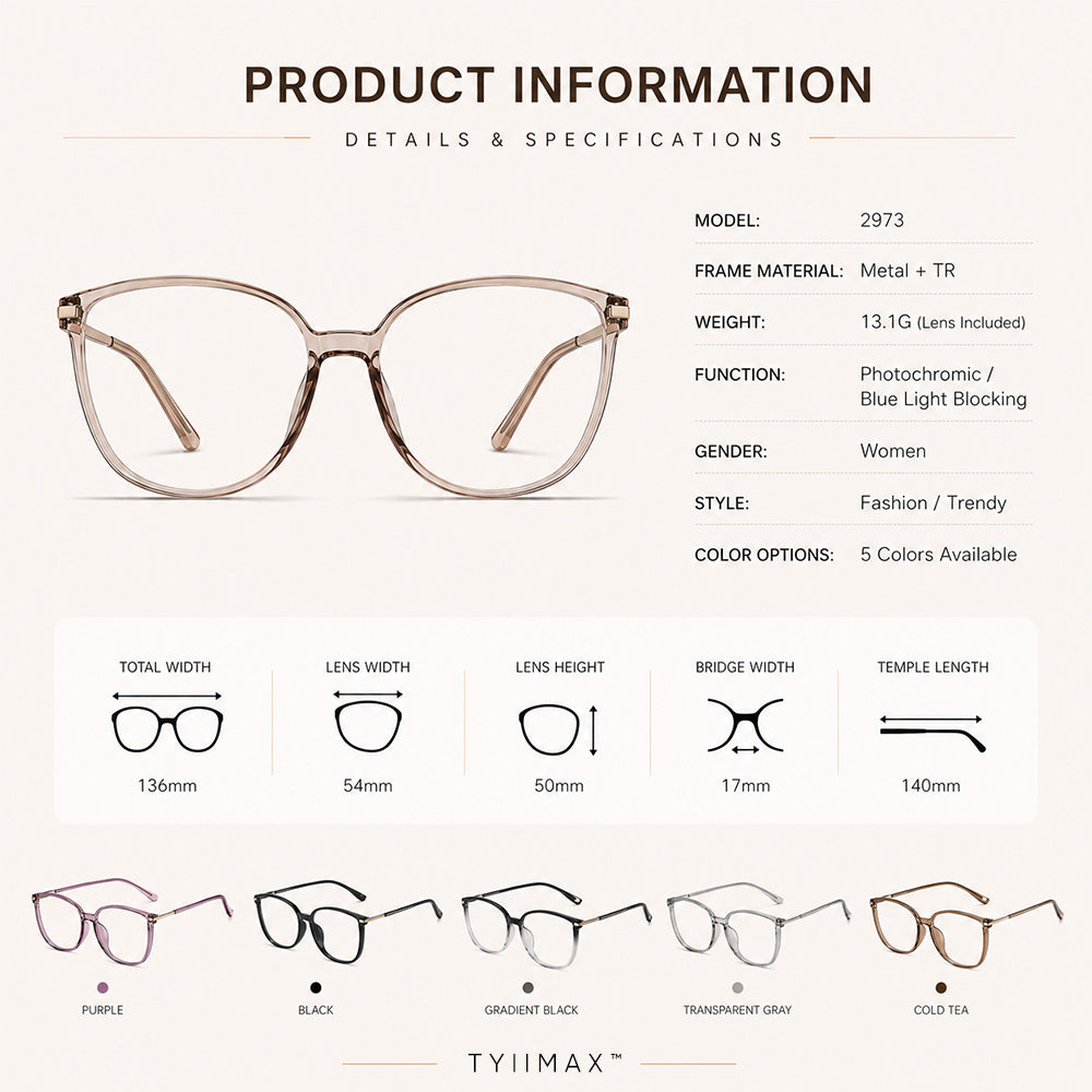 🕶️ Oversized Fashion Prescription Glasses – Trendy Photochromic Lenses with Blue Light Blocking ✨