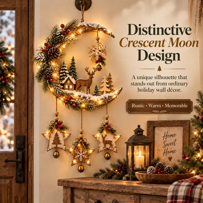 Lighted Rustic Christmas Crescent Moon Wall Decor