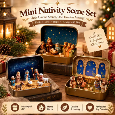 Religious Pocket-Size Mini Nativity Scene Set with Storage Box