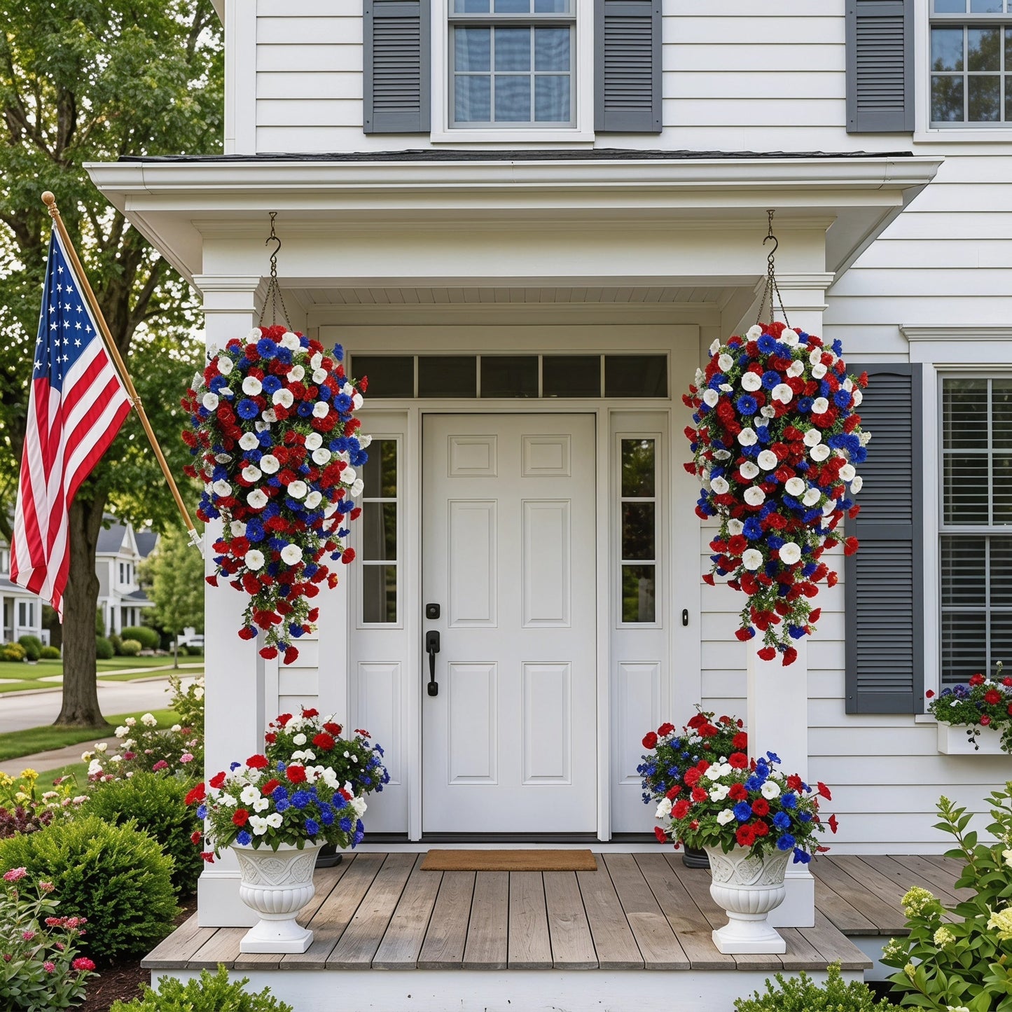 🏆Flash Sale-49% OFF⚡ 50K+ SOLD! Red, White & Blue Artificial Morning Glory Hanging Vines – 3-Piece Set