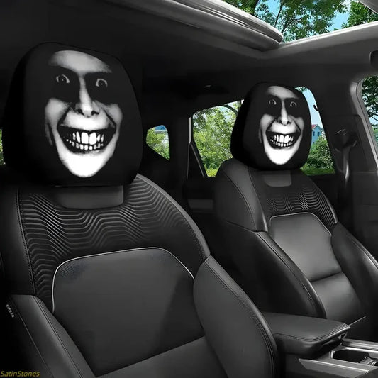 2 pcs Red Devil's Eye Car Headrest Covers - Red and black Gothic design