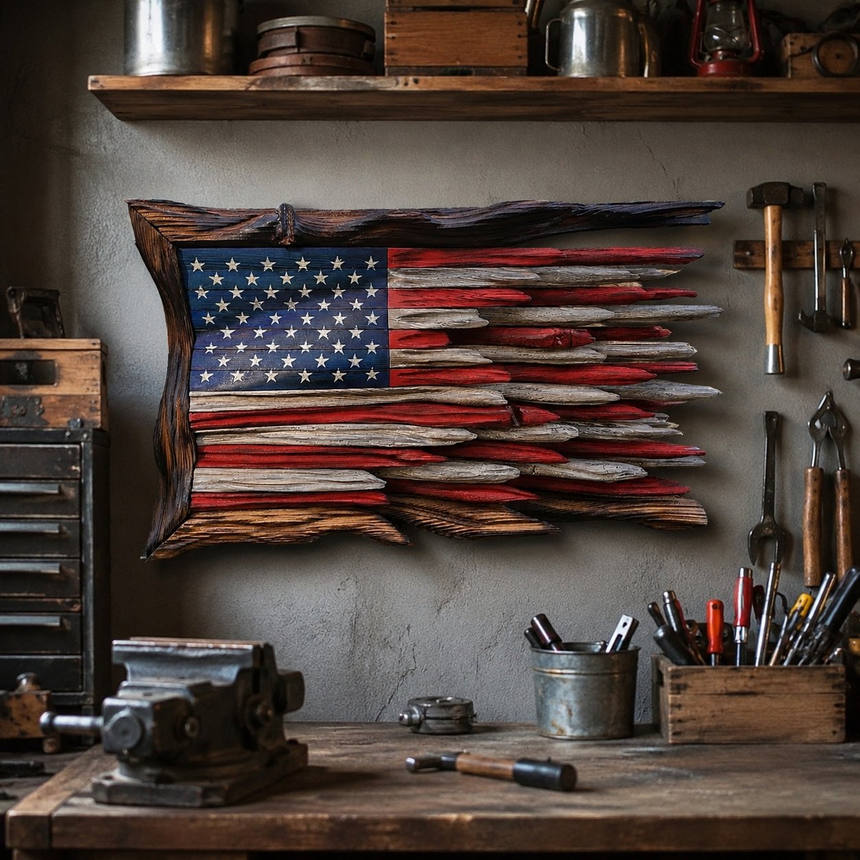 🔥Last Day 49% OFF - 3D Rustic American Flag Wall Decor — Rough Wood Texture, Raised American Pride