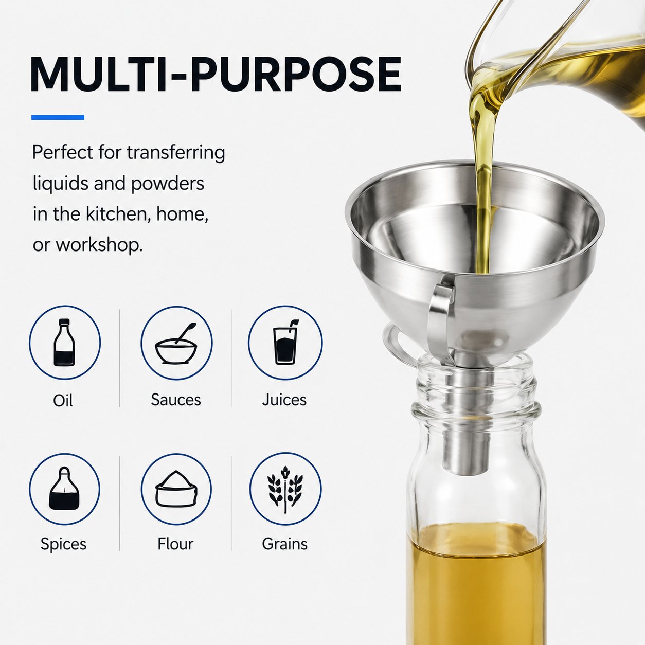 5 1/2-Inch Stainless Steel Funnel with Detachable Strainer