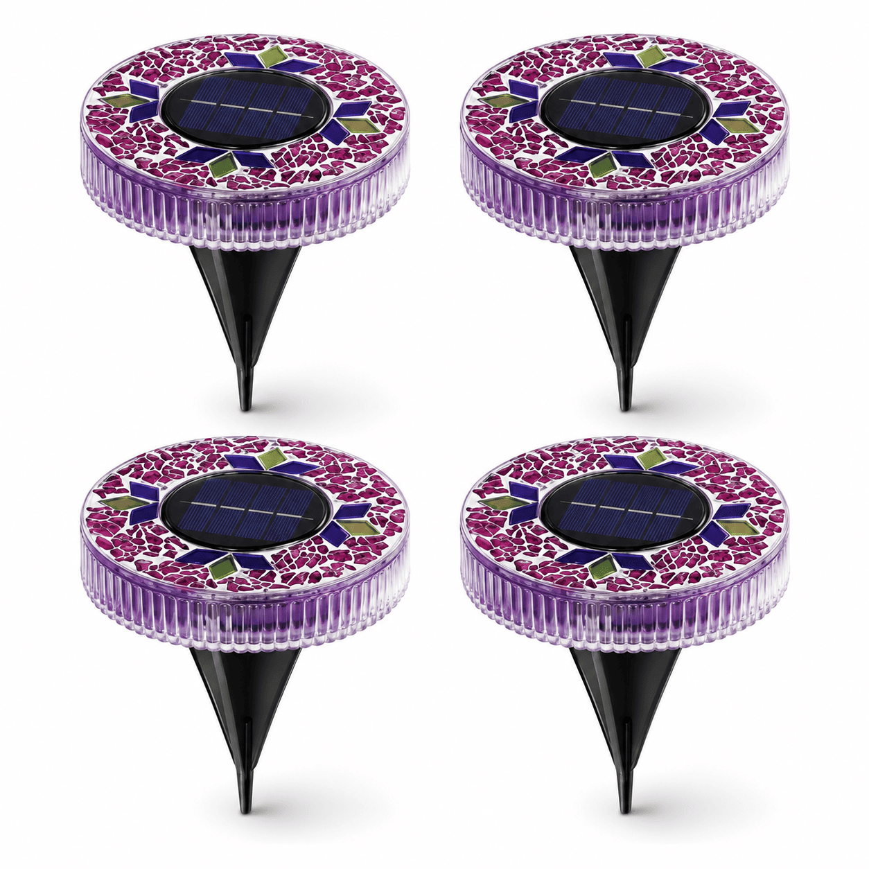 Mosaic Solar Disk Lights - Waterproof In-Ground Outdoor Garden Glass Decorative Lighting for Pathway, Yard, Patio & Walkway