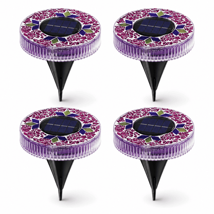 Mosaic Solar Disk Lights - Waterproof In-Ground Outdoor Garden Glass Decorative Lighting for Pathway, Yard, Patio & Walkway