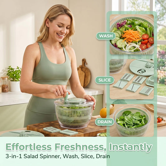 Salad Spinner Large – 2-IN-1 Vegetable & Fruit Washing Bowl