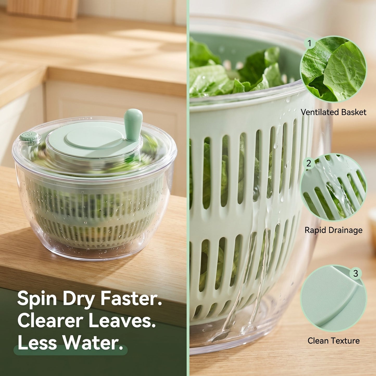 Salad Spinner Large – 2-IN-1 Vegetable & Fruit Washing Bowl