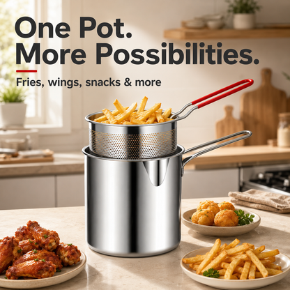 2026🍟 Personal Mini Deep Fryer Set – Stainless Steel Pot with Lift-Out Draining Basket & Food Tongs