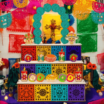 Day of the Dead Wooden Altar Display Set — 3-Tier Ofrenda Centerpiece (Buy 2, Free Shipping)