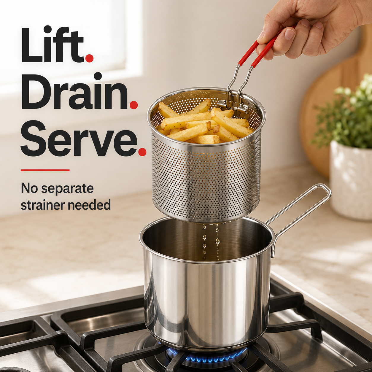 2026🍟 Personal Mini Deep Fryer Set – Stainless Steel Pot with Lift-Out Draining Basket & Food Tongs