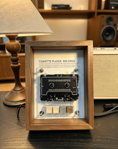 Vintage Cassette Player Frame with Functional Tape Playback & Retro Wall Art Design