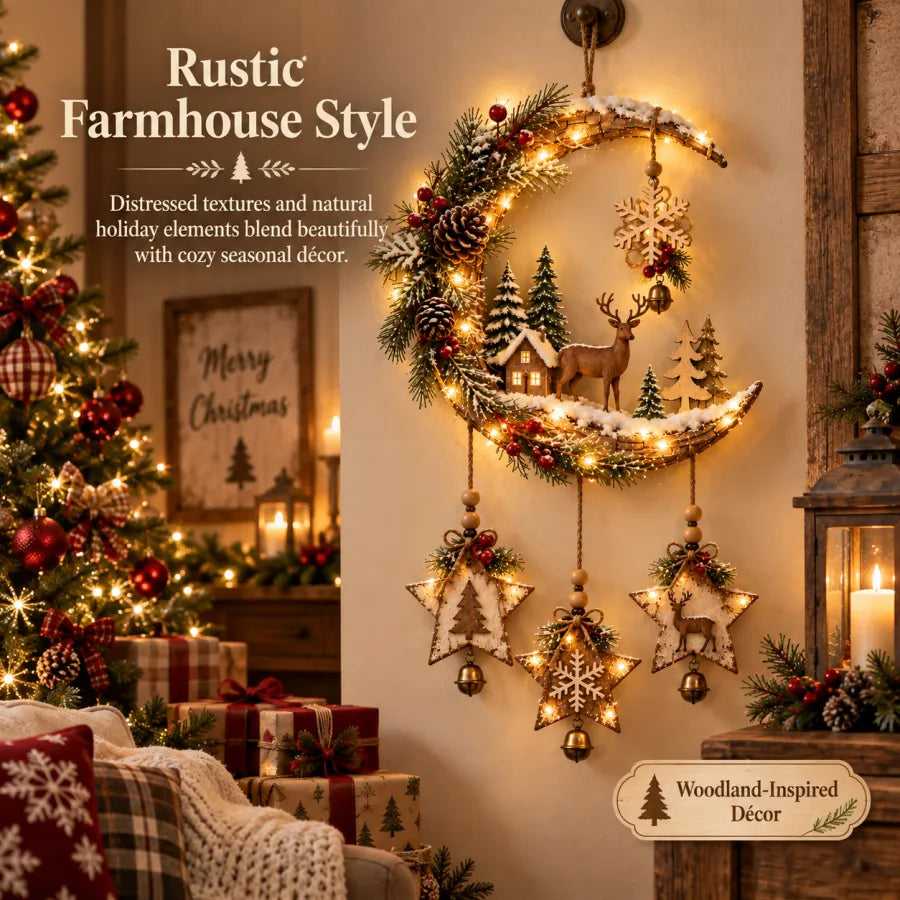Lighted Rustic Christmas Crescent Moon Wall Decor