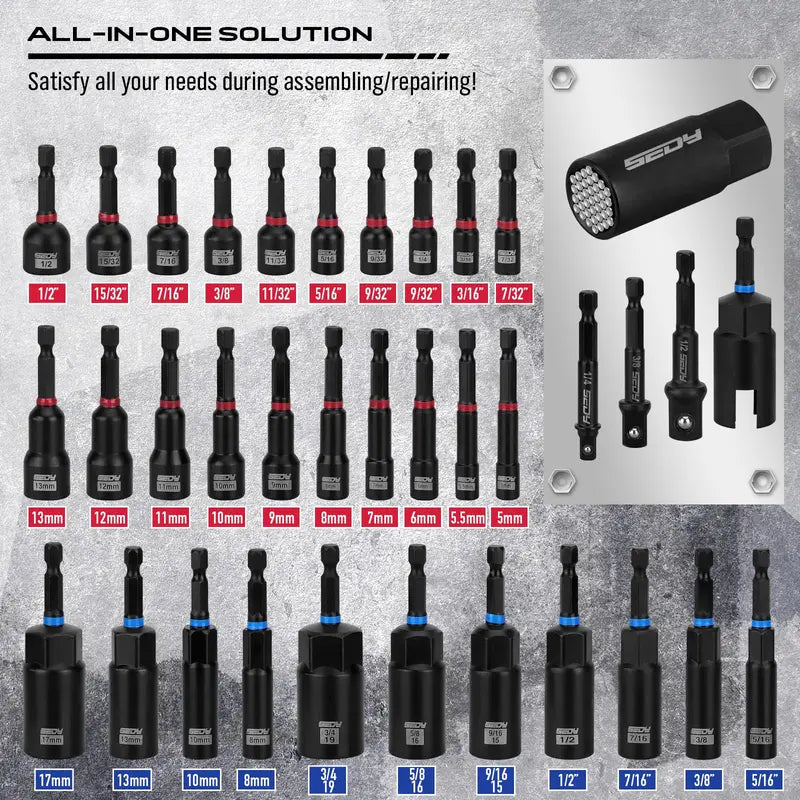 80-Piece Magnetic Impact Nut Driver Set – SAE & Metric Socket Bits with Adapters, Extensions & Bit Holder