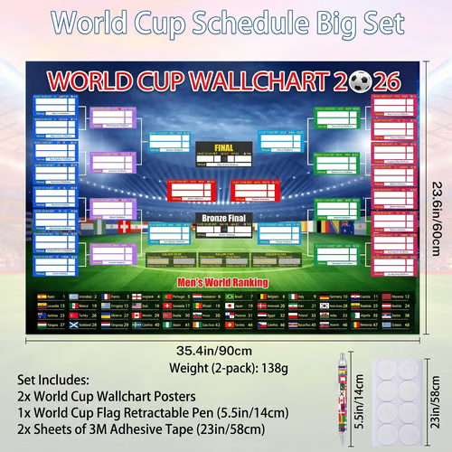 ⚽🏆 Ultimate 2026 Soccer Fan Wall Chart Kit – 2 Jumbo Posters (23.6" x 35.4" Each), Marker Pen & Mounting Strips 🎁