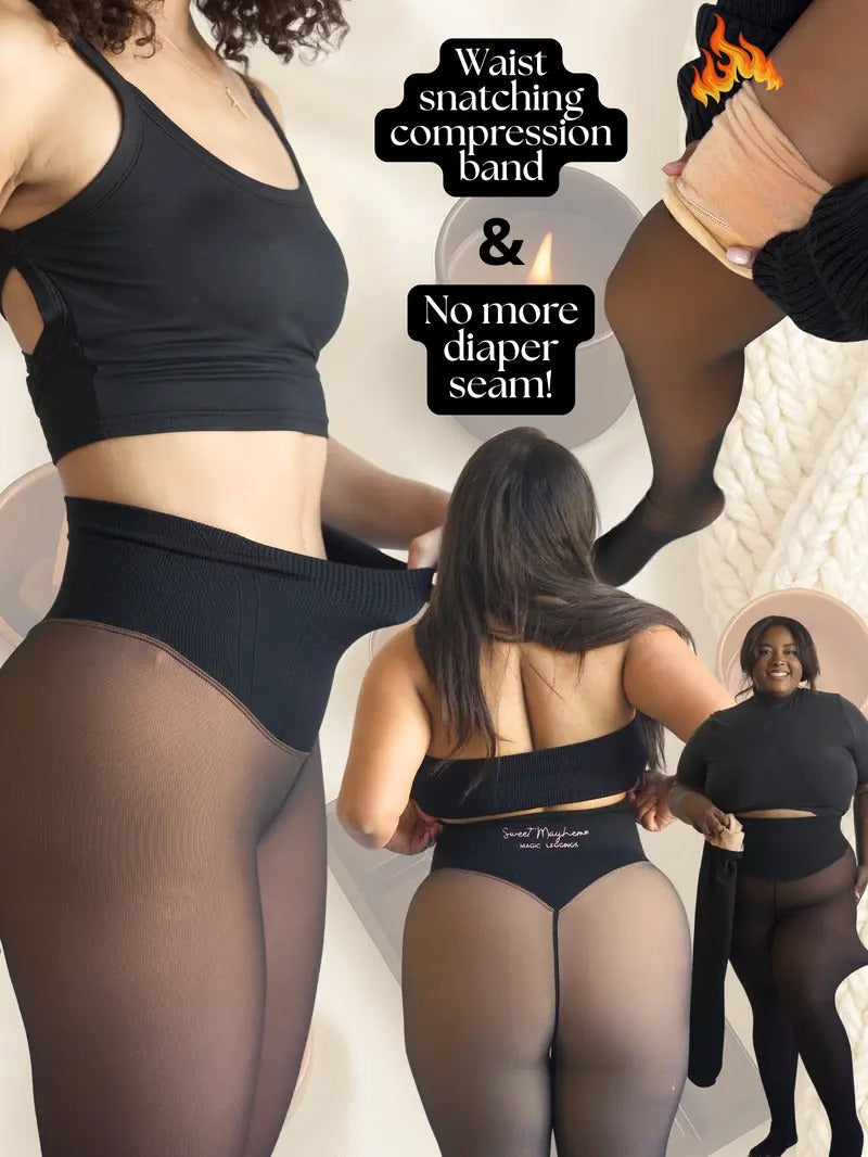 Women's Official Magic Fleece Lined Tights - High Waist, Plus Size Chic Cute Women's Fashion Clothes