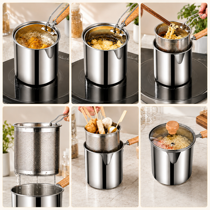 2026🍟 Personal Mini Deep Fryer Set – Stainless Steel Pot with Lift-Out Draining Basket & Food Tongs