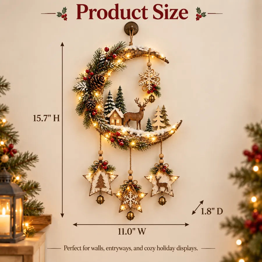 Lighted Rustic Christmas Crescent Moon Wall Decor