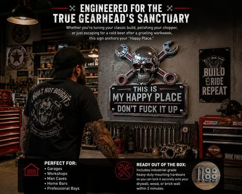 🔧 This Is My Happy Place. DON'T FUCK IT UP!💀"This Is My Happy Place" Garage Wall Sign