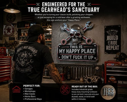 🔧 This Is My Happy Place. DON'T FUCK IT UP!💀"This Is My Happy Place" Garage Wall Sign