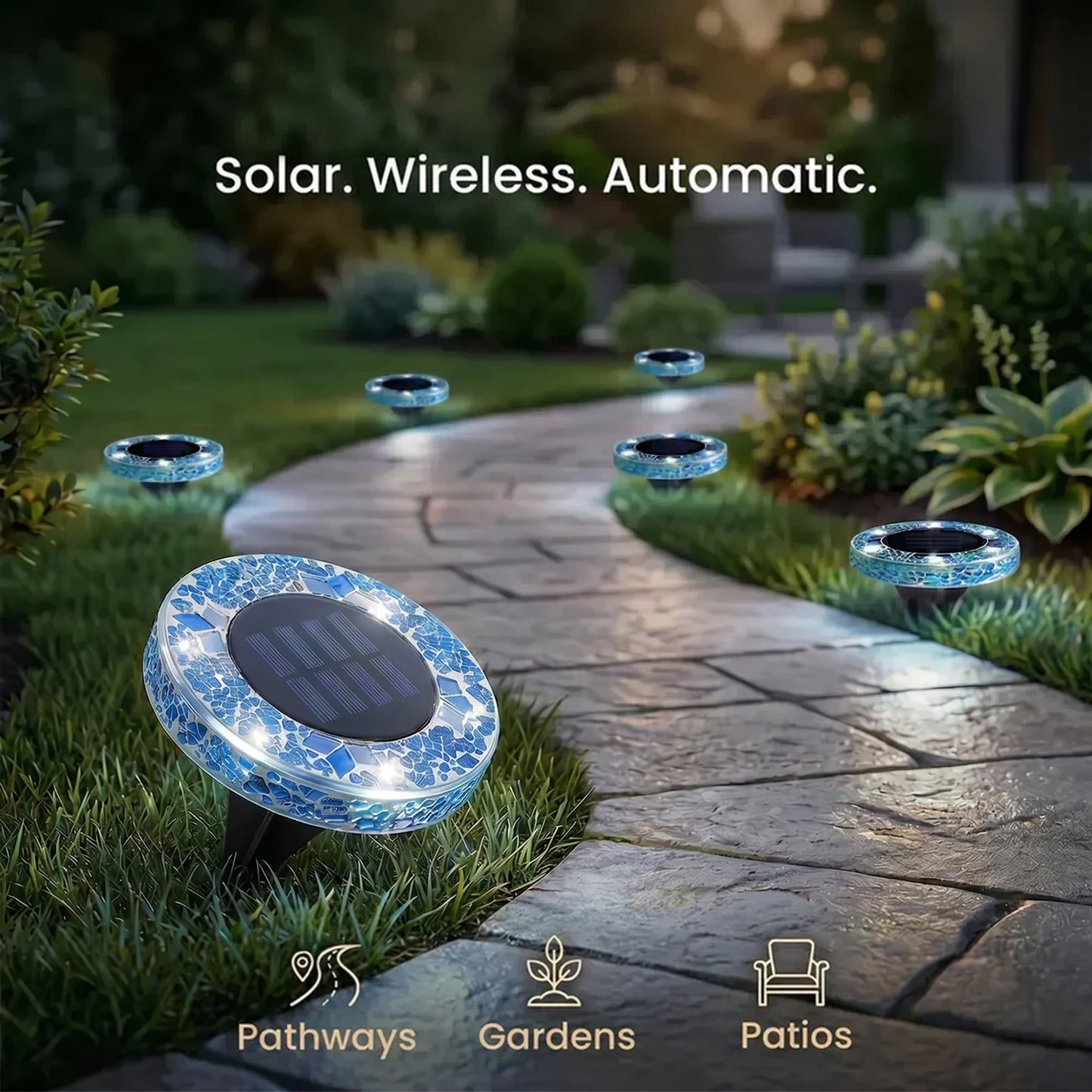 ✨Solar Outdoor Mosaic Disk Lights, Waterproof Pathway LED Light