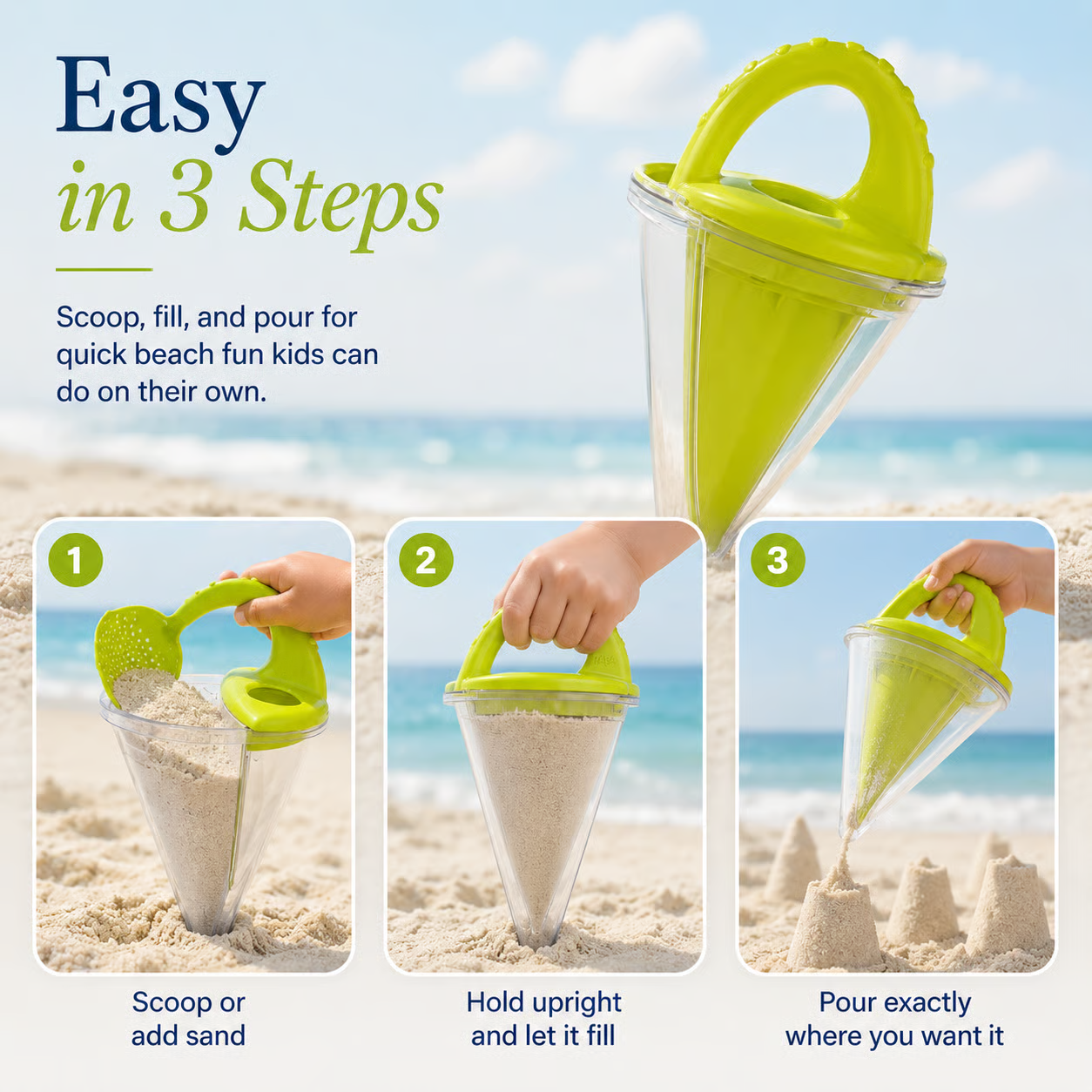 🏖️ Kids Beach Sand Funnel Toy – Transparent Sand Scoop & Shell Collector for Outdoor Summer Play