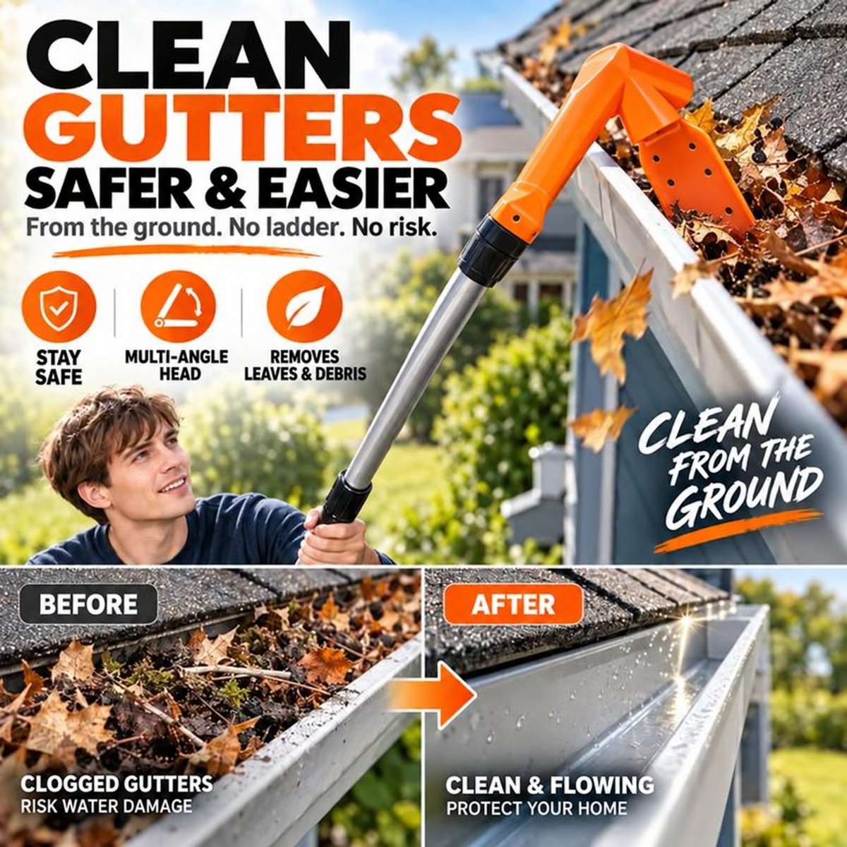 🔧 LIMITED‑TIME 50% OFF! ✨ No-Climb Gutter Cleaning Tool