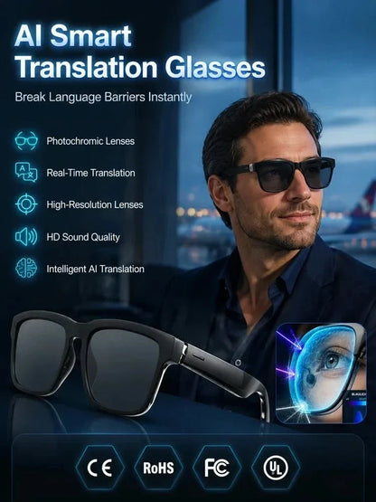 AI-powered smart translation Bluetooth glasses