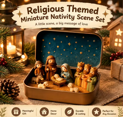 Religious Pocket-Size Mini Nativity Scene Set with Storage Box