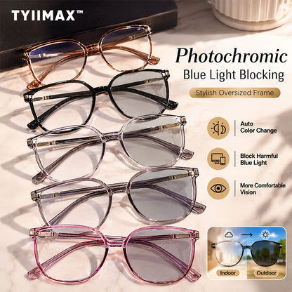 🕶️ Oversized Fashion Prescription Glasses – Trendy Photochromic Lenses with Blue Light Blocking ✨