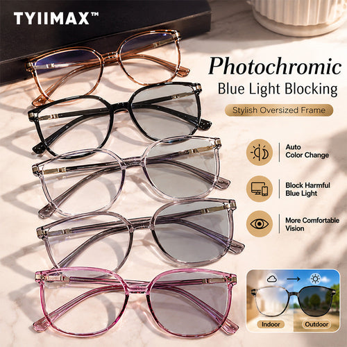 🕶️ Oversized Fashion Prescription Glasses – Trendy Photochromic Lenses with Blue Light Blocking ✨
