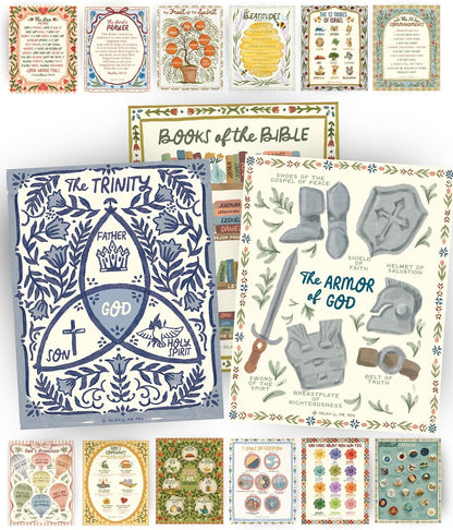 Bible Posters, 15pc, Hand Drawn, 14x11 inch, Laminated
