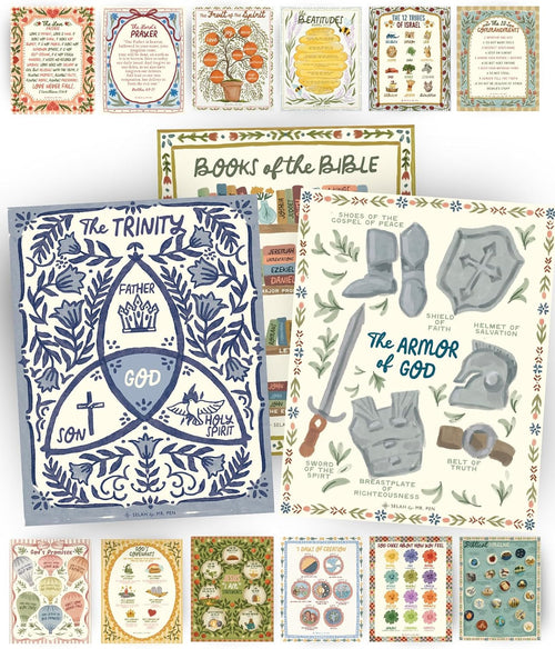 Bible Posters, 15pc, Hand Drawn, 14x11 inch, Laminated
