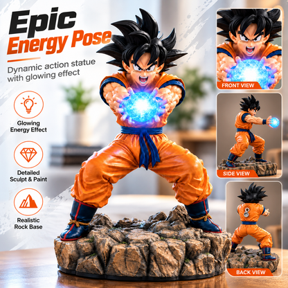 ⚡ Epic Energy Battle Figure – Dynamic Collectible Statue with Glowing Power Effect & Rocky Display Base