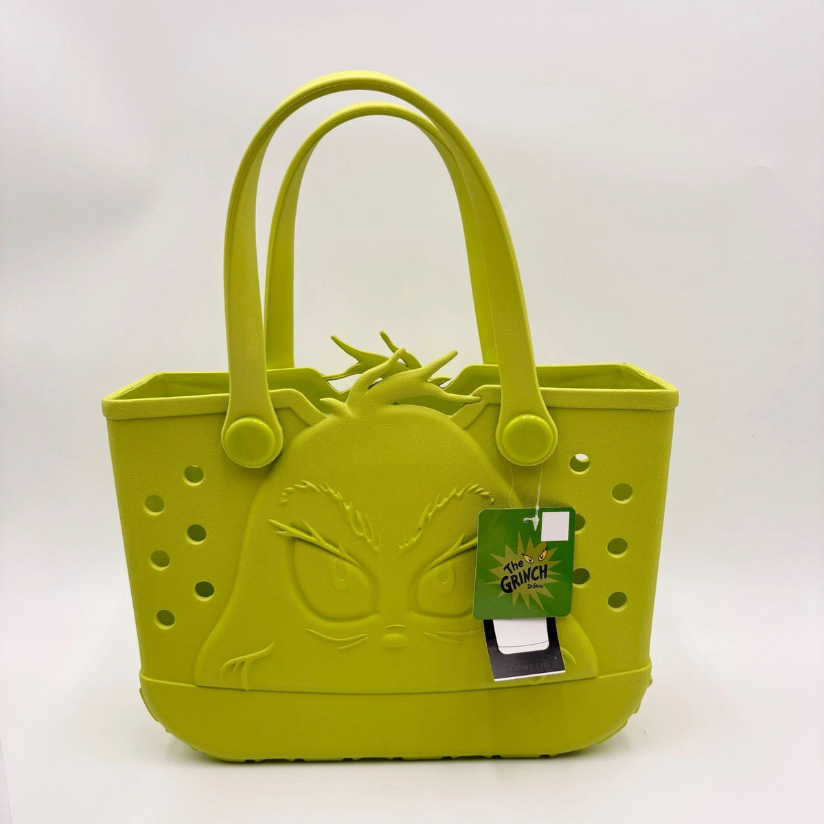 Grinch Green Bogg style Tote Bag Embossed Logo Double Handles