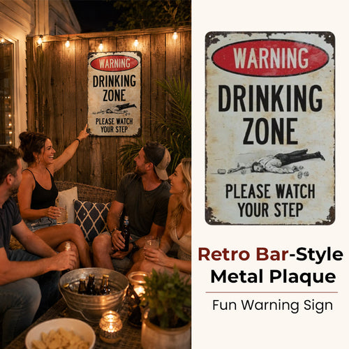 Funny Warning Drinking Zone Vintage Bar Metal Sign （2pcs）🍻🚧