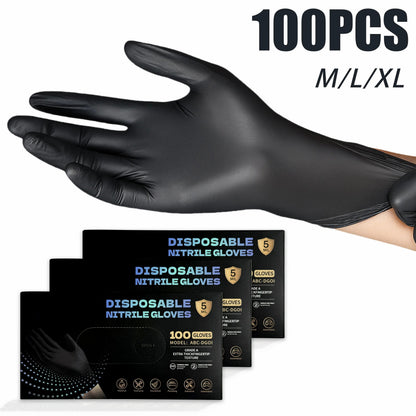 Black Nitrile Gloves, 6mil Heavy Duty Soft Disposable Gloves, 100 Count Latex Free Powder Free Reusable