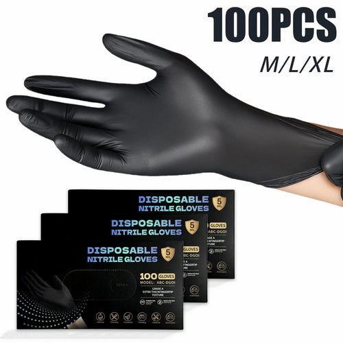Black Nitrile Gloves, 6mil Heavy Duty Soft Disposable Gloves, 100 Count Latex Free Powder Free Reusable