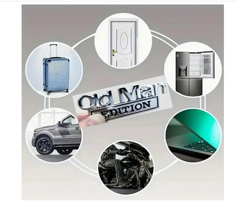 3D Old Man Metal Car Emblem 🚗🧓 – Black & White, Fits Rear, Side, Hood & Door