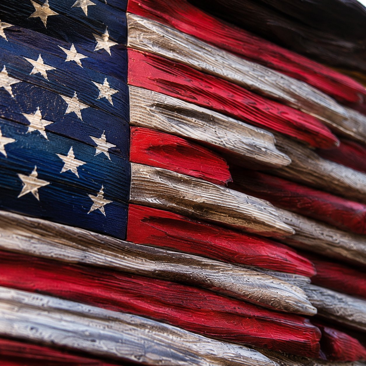 🔥Last Day 49% OFF - 3D Rustic American Flag Wall Decor — Rough Wood Texture, Raised American Pride