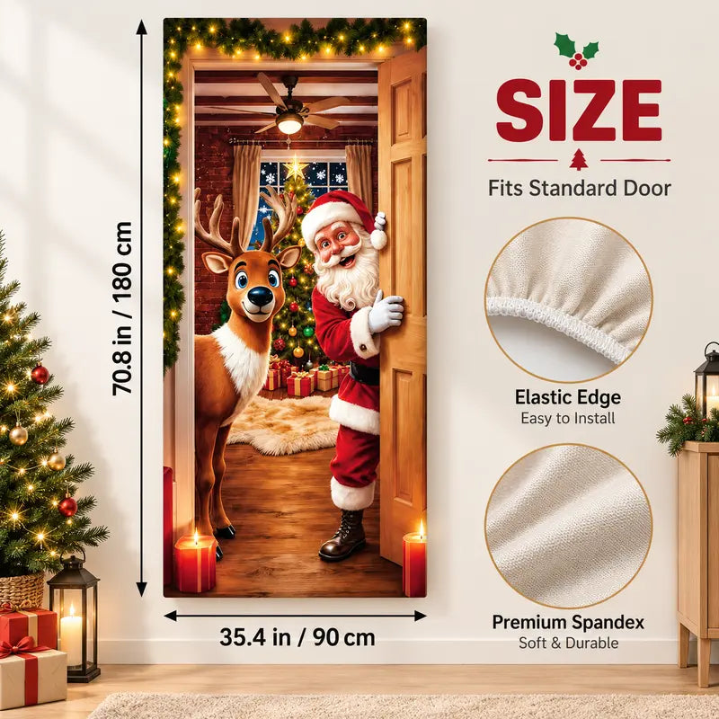 🎄🎅Santa Christmas Door Cover with Elastic Edges | Reusable Holiday Decor