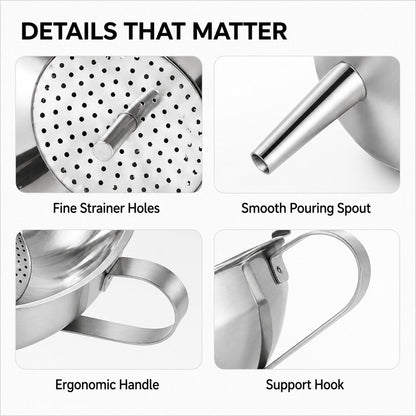 5 1/2-Inch Stainless Steel Funnel with Detachable Strainer